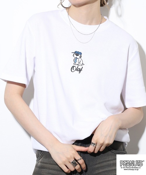 PEANUTS(ピーナッツ)の「PEANUTS 刺繍杢ワッフルTシャツ(Tシャツ/カットソー・メンズ・ブラック/杢グレー/ネイビー/ホワイト・M/L/LL)」の8枚目の写真