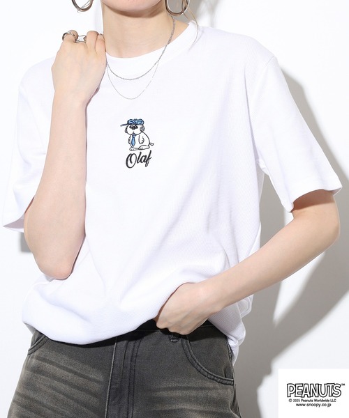 PEANUTS(ピーナッツ)の「PEANUTS 刺繍杢ワッフルTシャツ(Tシャツ/カットソー・メンズ・ブラック/杢グレー/ネイビー/ホワイト・M/L/LL)」の9枚目の写真