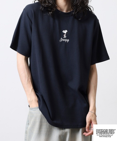 PEANUTS(ピーナッツ)の「PEANUTS 刺繍杢ワッフルTシャツ(Tシャツ/カットソー・メンズ・ブラック/杢グレー/ネイビー/ホワイト・M/L/LL)」の12枚目の写真