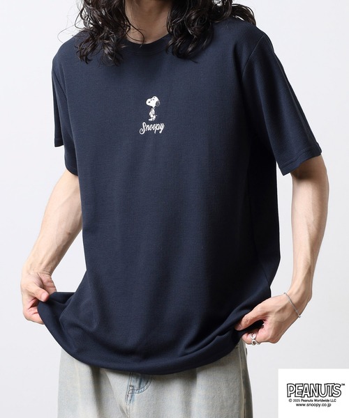 PEANUTS(ピーナッツ)の「PEANUTS 刺繍杢ワッフルTシャツ(Tシャツ/カットソー・メンズ・ブラック/杢グレー/ネイビー/ホワイト・M/L/LL)」の13枚目の写真