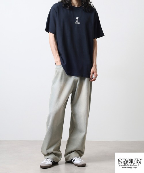 PEANUTS(ピーナッツ)の「PEANUTS 刺繍杢ワッフルTシャツ(Tシャツ/カットソー・メンズ・ブラック/杢グレー/ネイビー/ホワイト・M/L/LL)」の15枚目の写真