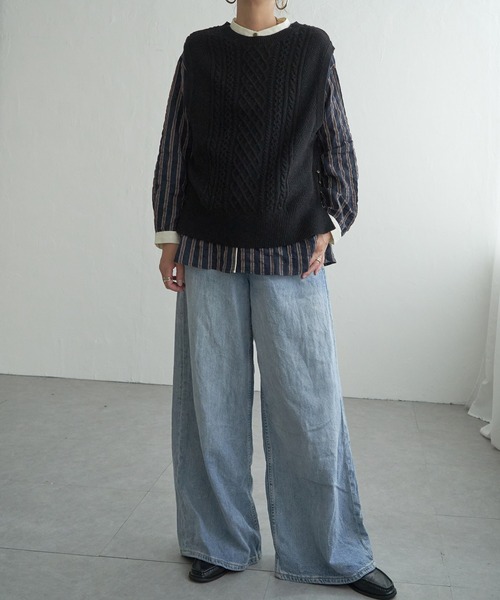 LBC(エルビーシー)の「ウール混ケーブル2WAYニットベスト(ベスト・レディース・ブラック/ベージュ/グレー/オフホワイト・M)」の7枚目の写真