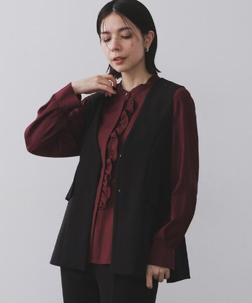 OPAQUE.CLIP（オペークドットクリップ）の「フリルペプラムジレ/セットアップ対応可【洗濯機洗い可】（ベスト・レディース・キャメル/ブラック・40/38/36/42）」の19枚目の写真