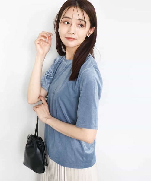 MK MICHEL KLEIN（エムケーミッシェルクラン）の「シアーベロアTシャツ/洗える（Tシャツ/カットソー・レディース・ブルー/グレイッシュベージュ/ダークグレー/ブルー系その他・38）」の4枚目の写真