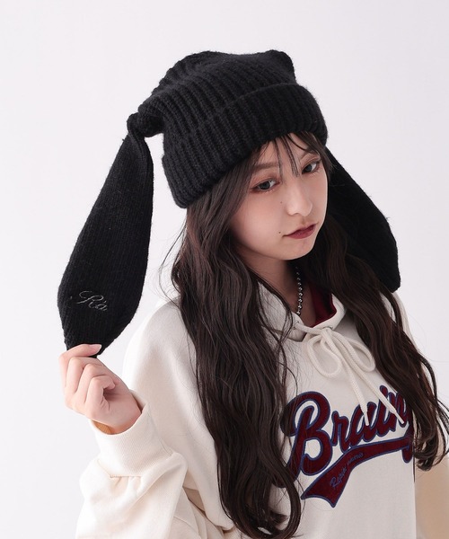 repipi armario（レピピ アルマリオ）の「ウサミミワッチ（ニットキャップ/ビーニー・キッズ・ホワイト/ブラック・FREE）」の2枚目の写真