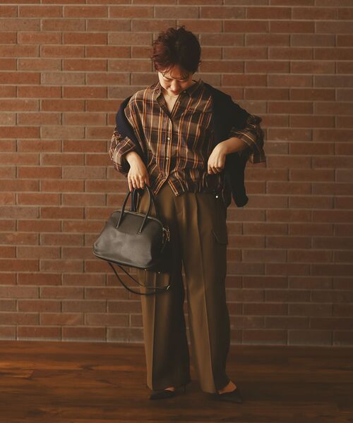 le.coeur blanc(ルクールブラン)の「《手洗い可能》ドロストチェックシャツ(シャツ/ブラウス・レディース・ブラウン系その他2/ブラック系その他・38)」の21枚目の写真