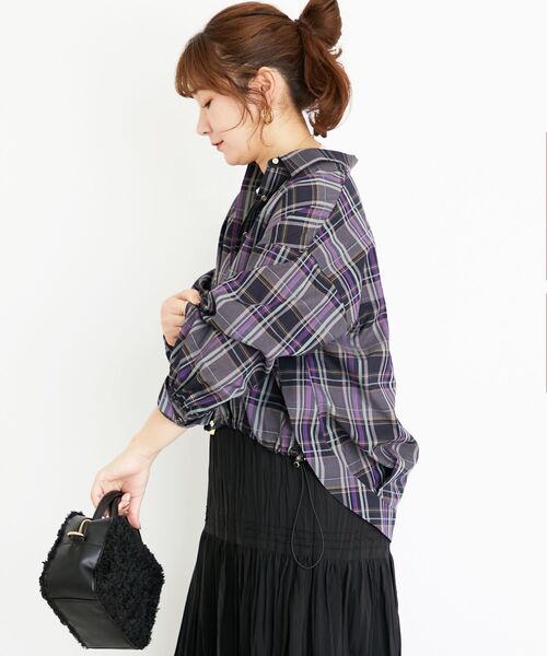 le.coeur blanc(ルクールブラン)の「《手洗い可能》ドロストチェックシャツ(シャツ/ブラウス・レディース・ブラウン系その他2/ブラック系その他・38)」の12枚目の写真