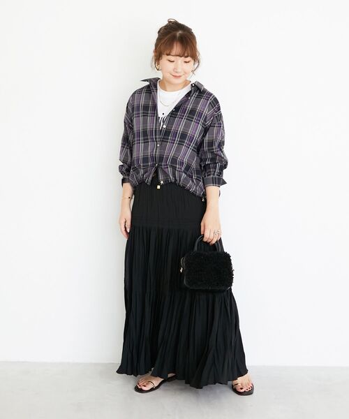 le.coeur blanc(ルクールブラン)の「《手洗い可能》ドロストチェックシャツ(シャツ/ブラウス・レディース・ブラウン系その他2/ブラック系その他・38)」の11枚目の写真