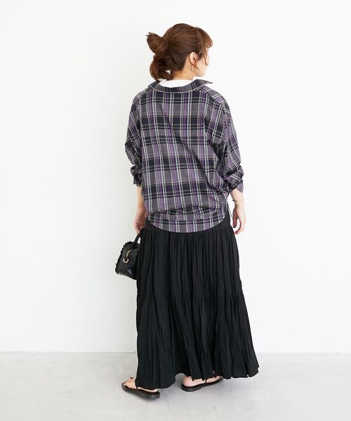 le.coeur blanc(ルクールブラン)の「《手洗い可能》ドロストチェックシャツ(シャツ/ブラウス・レディース・ブラウン系その他2/ブラック系その他・38)」の10枚目の写真