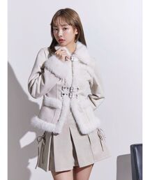 d.i.a ダイヤ　ファーフード付き　ミドル丈コート　オフホワイト系　レディース fc2897.jpg