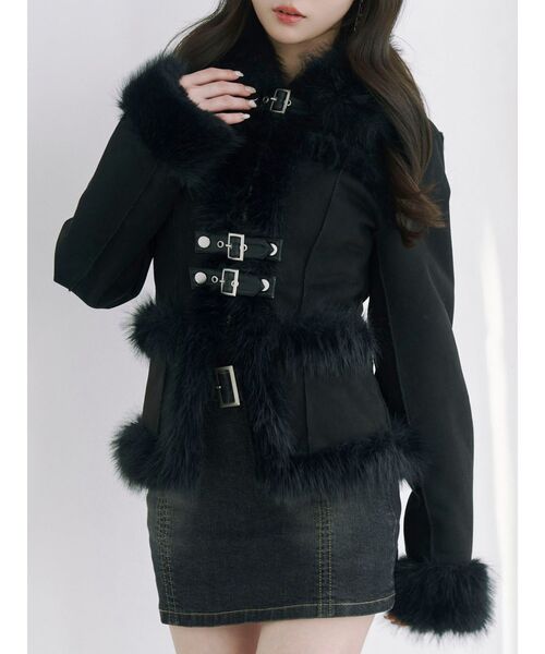 フェイクファーカラーベルトジャケット　EATME フェイクファーカラーベルトジャケット（ブルゾン）｜EATME