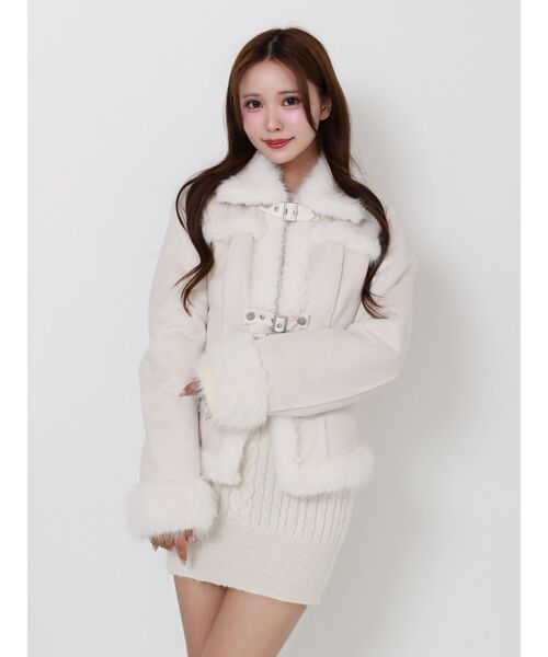 フェイクファーカラーベルトジャケット　EATME フェイクファーカラーベルトジャケット（ブルゾン）｜EATME