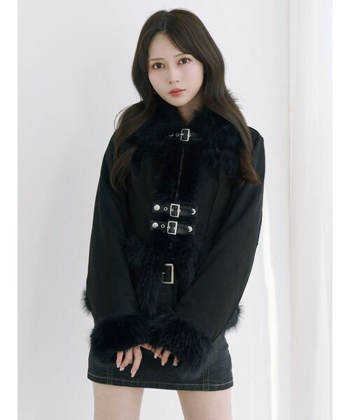 フェイクファーカラーベルトジャケット（ブルゾン）｜EATME