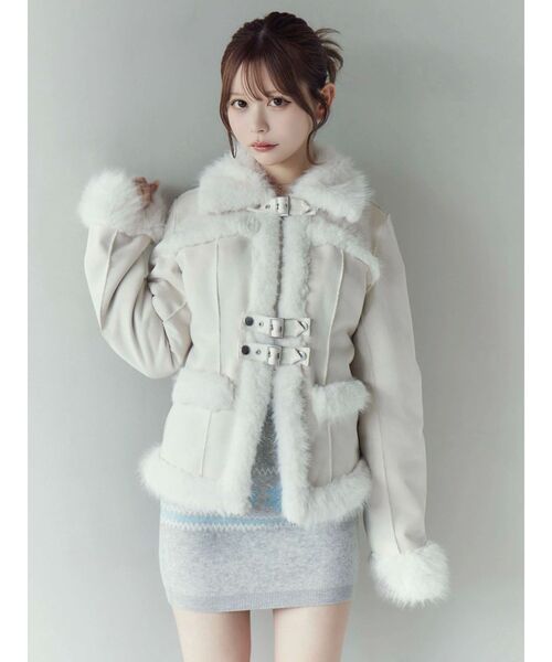 フェイクファーカラーベルトジャケット　EATME EATME ブルゾン アウター フェイクファーカラーベルトジャケット