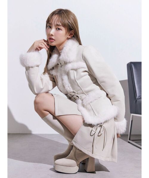 フェイクファーカラーベルトジャケット（ブルゾン）｜EATME