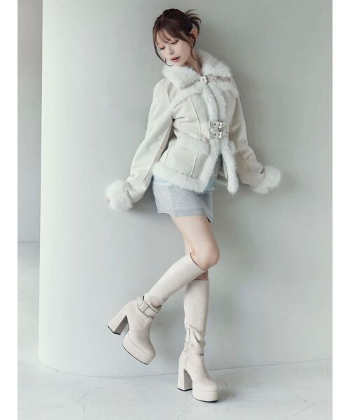 フェイクファーカラーベルトジャケット（ブルゾン）｜EATME