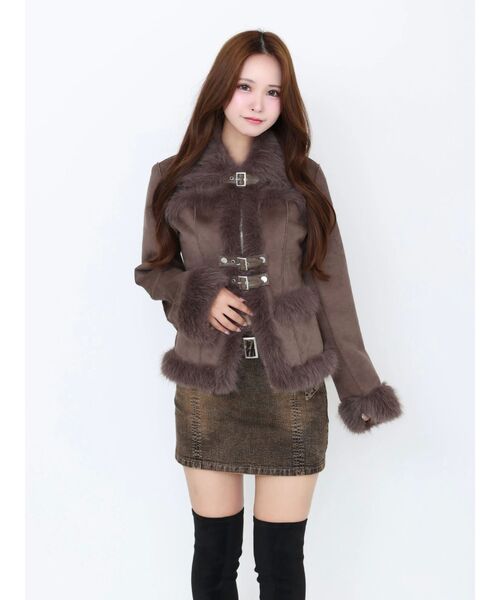 フェイクファーカラーベルトジャケット（ブルゾン）｜EATME