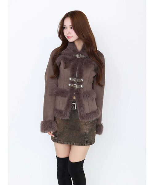フェイクファーカラーベルトジャケット（ブルゾン）｜EATME