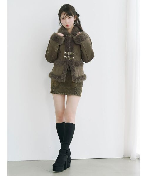 フェイクファーカラーベルトジャケット（ブルゾン）｜EATME