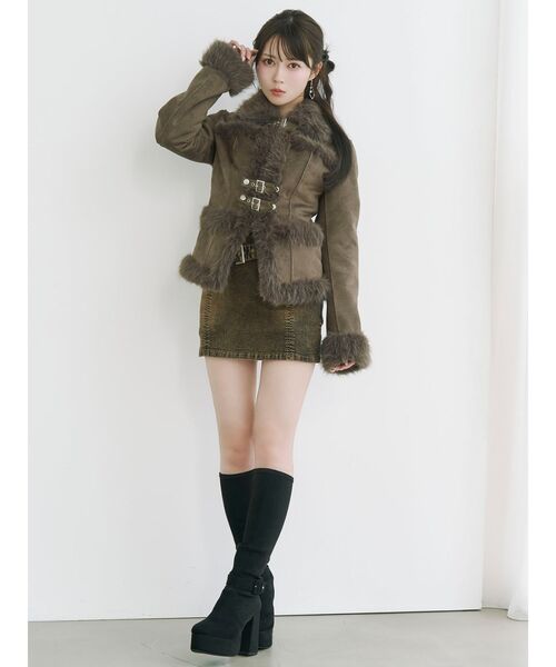 フェイクファーカラーベルトジャケット（ブルゾン）｜EATME