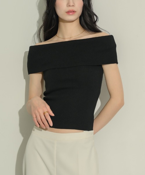 NEUNA(ヌナ)の「ハーフスリーブオフショルトップス(Tシャツ/カットソー・レディース・アイボリー/ブラック・FREE)」の7枚目の写真