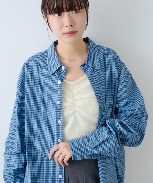 WHIMSIC(ウィムジック)の「【UNISEX/2サイズ展開】ショートレングスチェックシャツ(シャツ/ブラウス・メンズ・ブルー/ホワイト/ネイビー・2/1)」の3枚目の写真