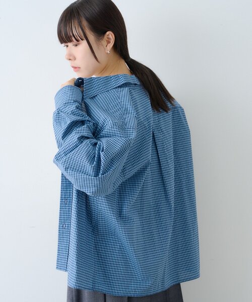 WHIMSIC(ウィムジック)の「【UNISEX/2サイズ展開】ショートレングスチェックシャツ(シャツ/ブラウス・メンズ・ブルー/ホワイト/ネイビー・2/1)」の4枚目の写真
