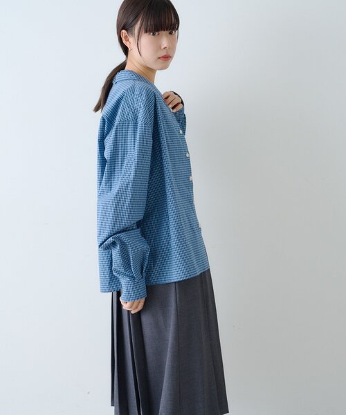 WHIMSIC(ウィムジック)の「【UNISEX/2サイズ展開】ショートレングスチェックシャツ(シャツ/ブラウス・メンズ・ブルー/ホワイト/ネイビー・2/1)」の7枚目の写真