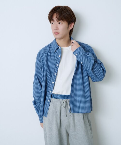 WHIMSIC(ウィムジック)の「【UNISEX/2サイズ展開】ショートレングスチェックシャツ(シャツ/ブラウス・メンズ・ブルー/ホワイト/ネイビー・2/1)」の21枚目の写真