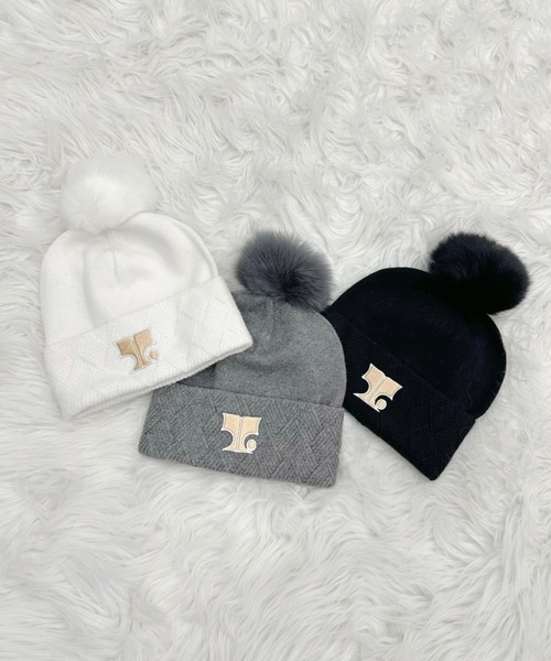TITTY&CO.(ティティーアンドコー)の「ポンポン付きニット帽(ニットキャップ/ビーニー・レディース・ホワイト/グレー/ブラック・FREE)」の8枚目の写真