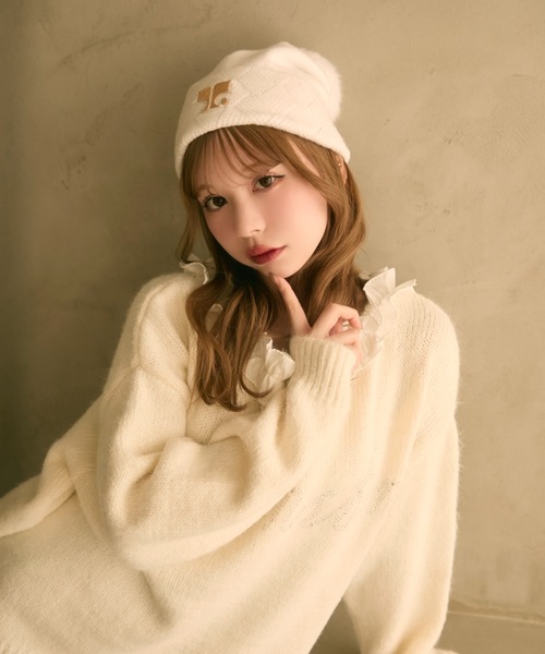 TITTY&CO.(ティティーアンドコー)の「ポンポン付きニット帽(ニットキャップ/ビーニー・レディース・ホワイト/グレー/ブラック・FREE)」の7枚目の写真