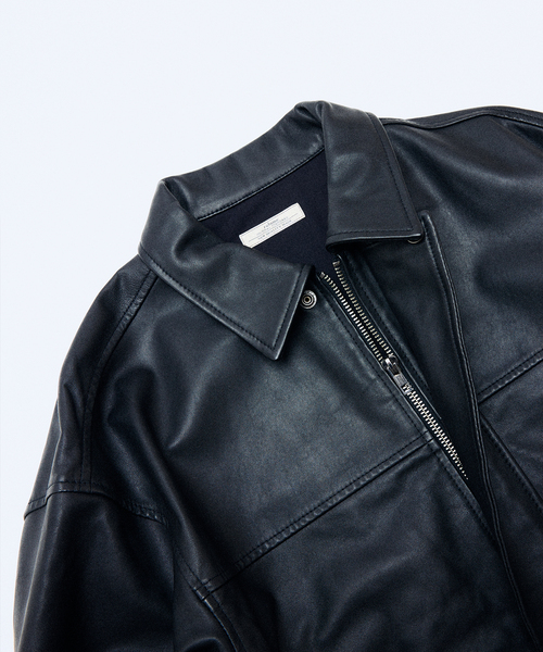 ラムレザー ショート ステンカラー ブルゾン（ライダースジャケット