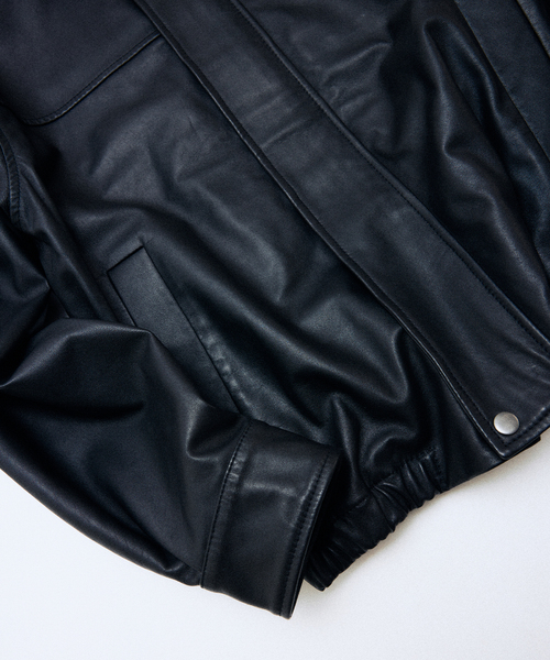 ラムレザー ショート ステンカラー ブルゾン（ライダースジャケット
