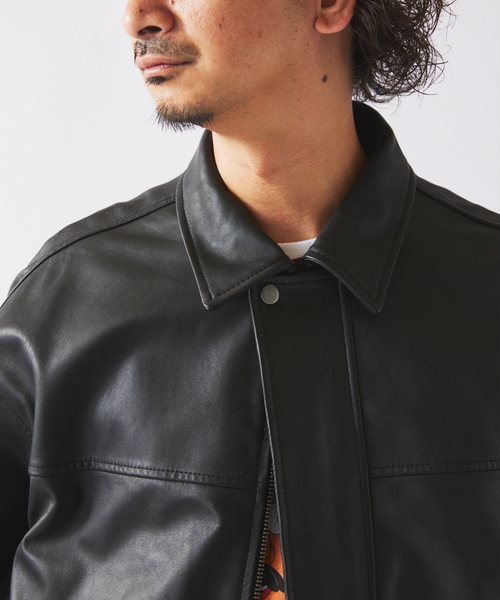 ラムレザー ショート ステンカラー ブルゾン（ライダースジャケット