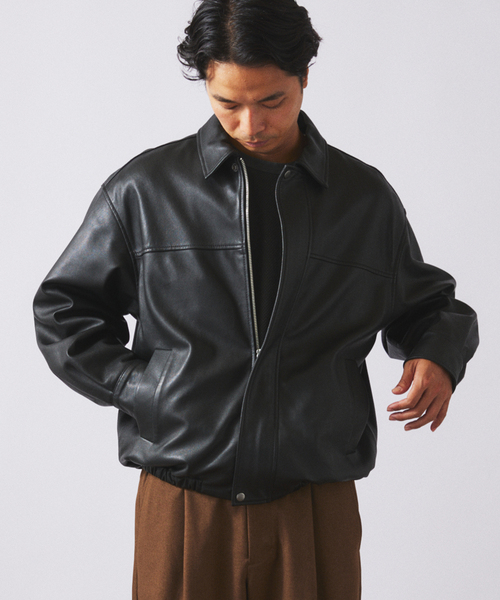 ラムレザー ショート ステンカラー ブルゾン（ライダースジャケット
