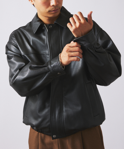 ラムレザー ショート ステンカラー ブルゾン（ライダースジャケット