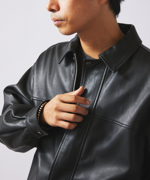 ラムレザー ショート ステンカラー ブルゾン（ライダース