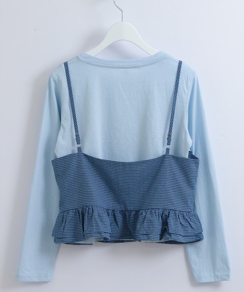STAY MOTION（ステイモーション）の「【WEB限定】チェック柄裾フリルキャミソールビスチェ付き長袖Tシャツ［韓国ファッション カジュアル］（Tシャツ/カットソー・レディース・ホワイト×ブラック/ブルー/ベージュ・F）」の15枚目の写真