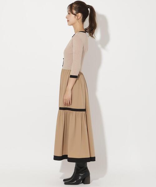 ラメ入り配色カーデ風ドッキングワンピース（ワンピース）｜AND