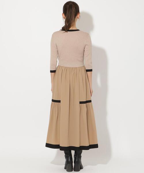 ラメ入り配色カーデ風ドッキングワンピース（ワンピース）｜AND