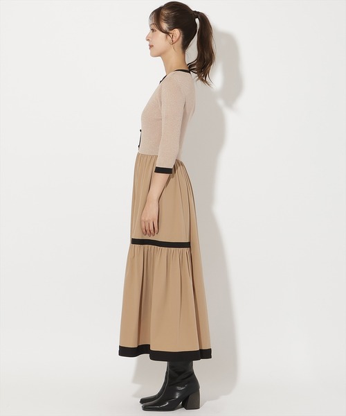 ラメ入り配色カーデ風ドッキングワンピース ラメ入り配色カーデ風ドッキングワンピース（ワンピース）｜AND