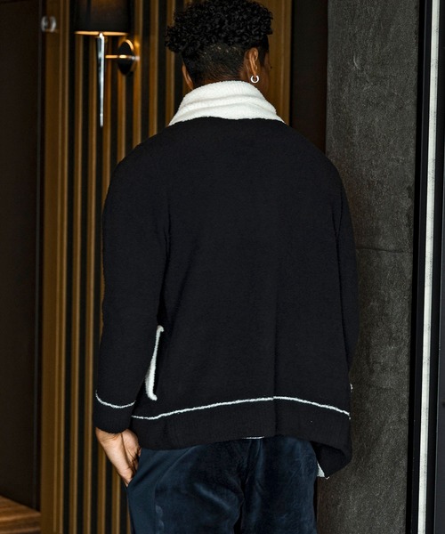 1PIU1UGUALE3  RELAX （ウノピゥウノウグァーレトレ リラックス）の「1PIU1UGUALE3 RELAX(ウノピゥウノウグァーレトレ リラックス)バイカラー ショールカラー ニットカーディガン(保温性/伸縮性)（カーディガン/ボレロ・メンズ・グレー/ブラック・M/L/XL/S）」の4枚目の写真