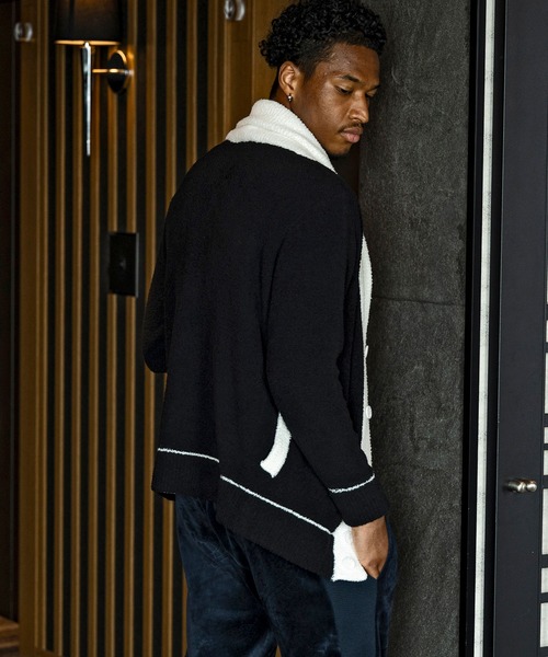 1PIU1UGUALE3  RELAX （ウノピゥウノウグァーレトレ リラックス）の「1PIU1UGUALE3 RELAX(ウノピゥウノウグァーレトレ リラックス)バイカラー ショールカラー ニットカーディガン(保温性/伸縮性)（カーディガン/ボレロ・メンズ・グレー/ブラック・M/L/XL/S）」の5枚目の写真