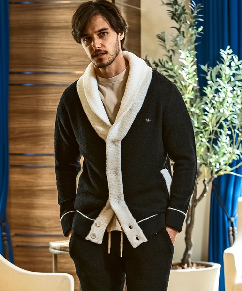 1PIU1UGUALE3  RELAX （ウノピゥウノウグァーレトレ リラックス）の「1PIU1UGUALE3 RELAX(ウノピゥウノウグァーレトレ リラックス)バイカラー ショールカラー ニットカーディガン(保温性/伸縮性)（カーディガン/ボレロ・メンズ・グレー/ブラック・M/L/XL/S）」の10枚目の写真