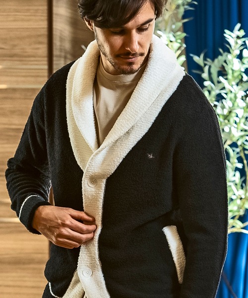 1PIU1UGUALE3  RELAX （ウノピゥウノウグァーレトレ リラックス）の「1PIU1UGUALE3 RELAX(ウノピゥウノウグァーレトレ リラックス)バイカラー ショールカラー ニットカーディガン(保温性/伸縮性)（カーディガン/ボレロ・メンズ・グレー/ブラック・M/L/XL/S）」の11枚目の写真