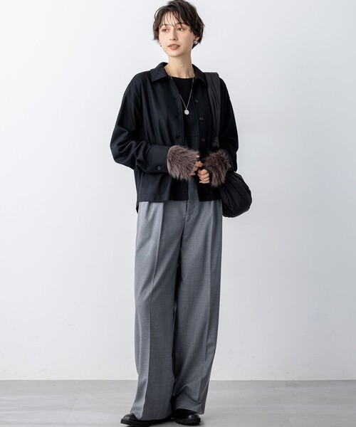 23区 L(ニジュウサンクオオキイサイズ)の「【洗える】ウールミルドジャージー フォルム カットソー(Tシャツ/カットソー・レディース・ブラック系/カーキ系/グレー系・44/46)」の8枚目の写真