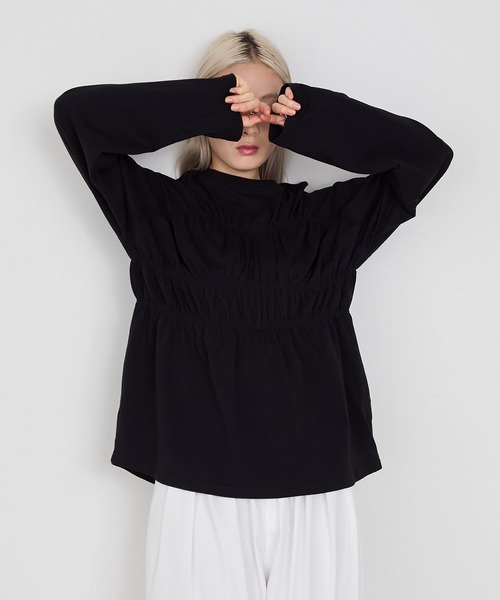 forksy.】ビスチェデザインギャザーロングスリーブTシャツ（Tシャツ