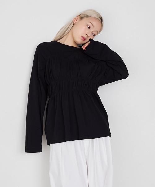 forksy.(フォルクシー)の「【forksy.】ビスチェデザインギャザーロングスリーブTシャツ(Tシャツ/カットソー・レディース・アイボリー/スモークピンク/ブラック/ブラウン・FREE)」の5枚目の写真