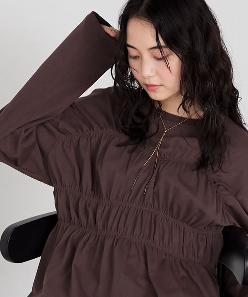 forksy.(フォルクシー)の「【forksy.】ビスチェデザインギャザーロングスリーブTシャツ(Tシャツ/カットソー・レディース・アイボリー/スモークピンク/ブラック/ブラウン・FREE)」の14枚目の写真