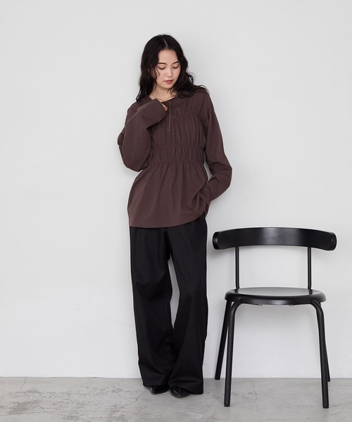 forksy.】ビスチェデザインギャザーロングスリーブTシャツ forksy